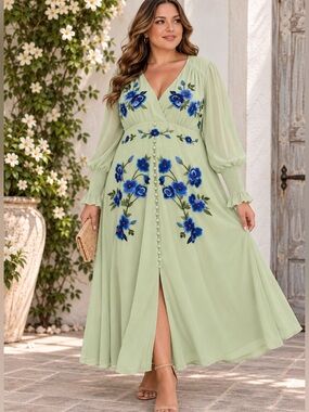 Hope & Ivy Floral Embroidered Midi Dress Mint Green SZ 24 Feminine Romantic NWT